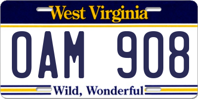 WV license plate OAM908