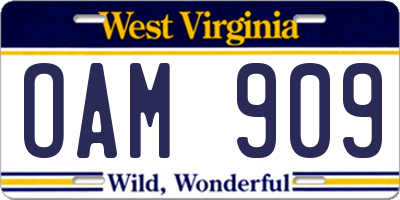 WV license plate OAM909