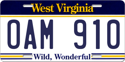 WV license plate OAM910