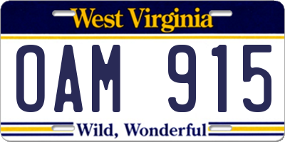 WV license plate OAM915