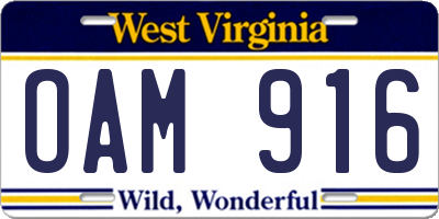 WV license plate OAM916