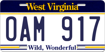 WV license plate OAM917
