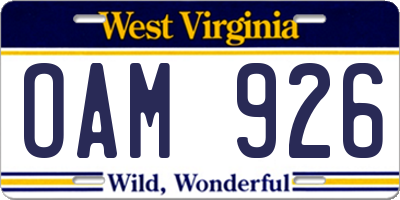 WV license plate OAM926