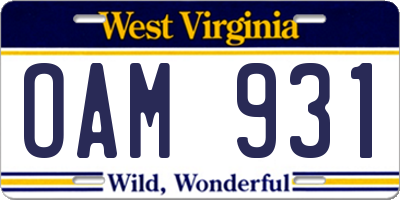 WV license plate OAM931