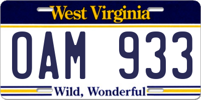 WV license plate OAM933