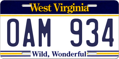 WV license plate OAM934