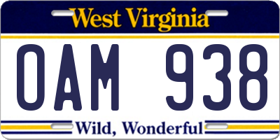 WV license plate OAM938