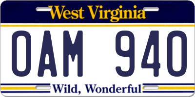 WV license plate OAM940