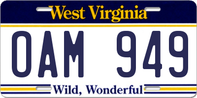 WV license plate OAM949