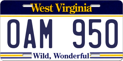 WV license plate OAM950