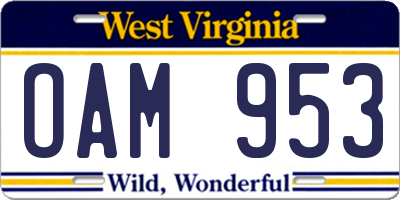 WV license plate OAM953