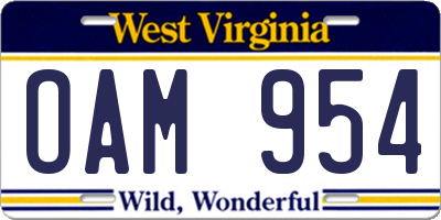 WV license plate OAM954