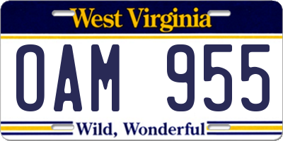 WV license plate OAM955