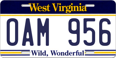 WV license plate OAM956