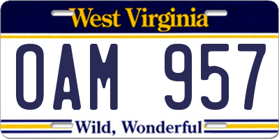 WV license plate OAM957