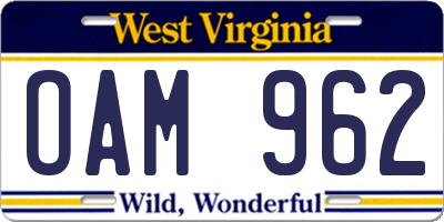 WV license plate OAM962