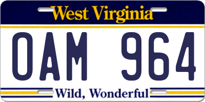 WV license plate OAM964