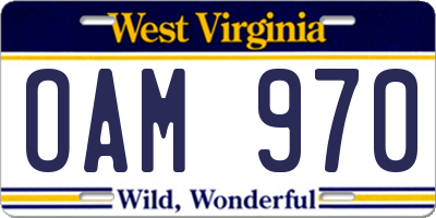 WV license plate OAM970