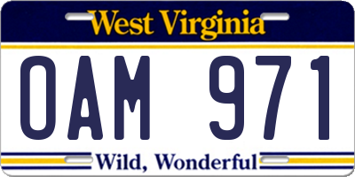 WV license plate OAM971