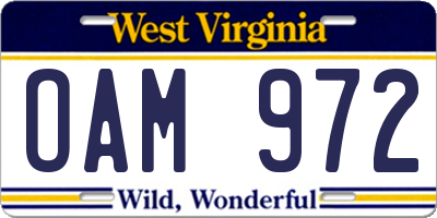 WV license plate OAM972