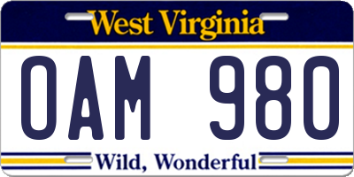 WV license plate OAM980