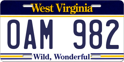 WV license plate OAM982