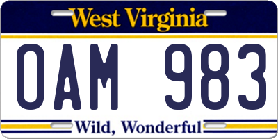 WV license plate OAM983