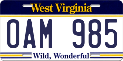 WV license plate OAM985