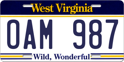 WV license plate OAM987