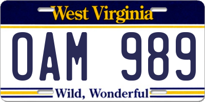WV license plate OAM989