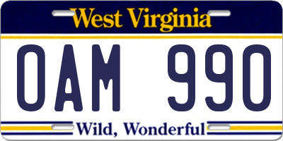 WV license plate OAM990