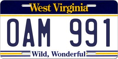 WV license plate OAM991