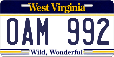 WV license plate OAM992