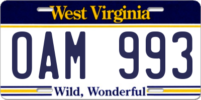 WV license plate OAM993