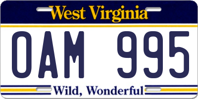 WV license plate OAM995