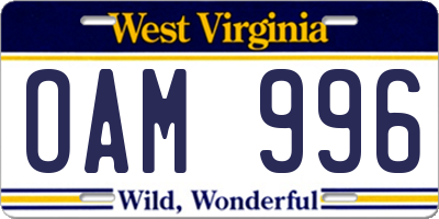 WV license plate OAM996