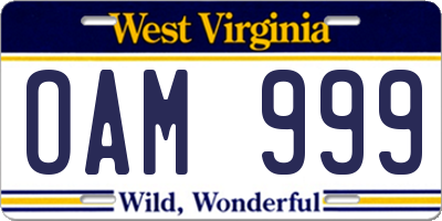 WV license plate OAM999