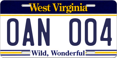 WV license plate OAN004