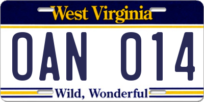 WV license plate OAN014