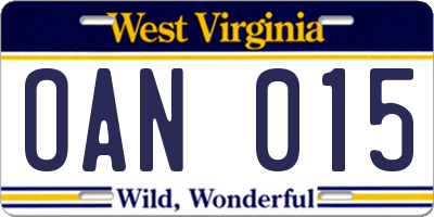WV license plate OAN015