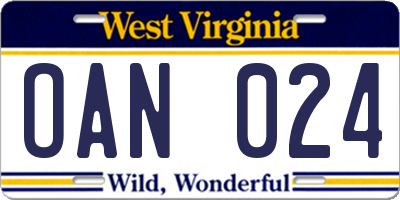 WV license plate OAN024