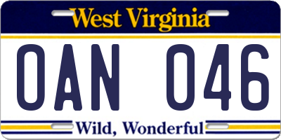 WV license plate OAN046