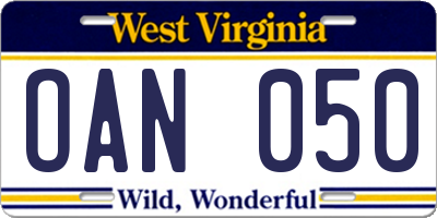 WV license plate OAN050
