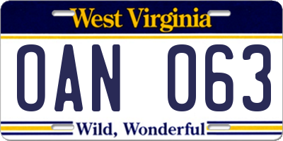 WV license plate OAN063