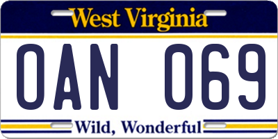 WV license plate OAN069