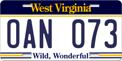 WV license plate OAN073