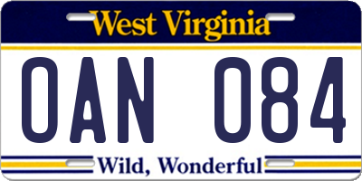WV license plate OAN084