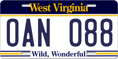 WV license plate OAN088