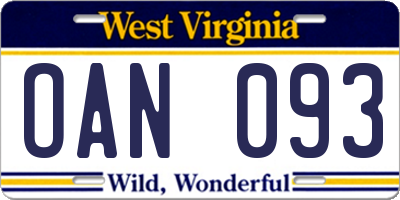 WV license plate OAN093