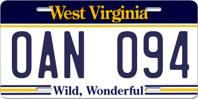 WV license plate OAN094